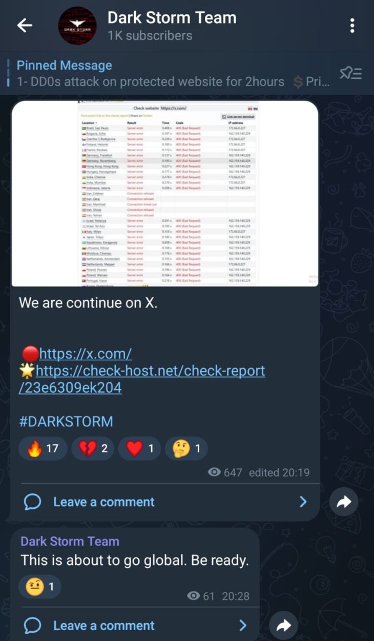 DDoS Attacke  gegen X