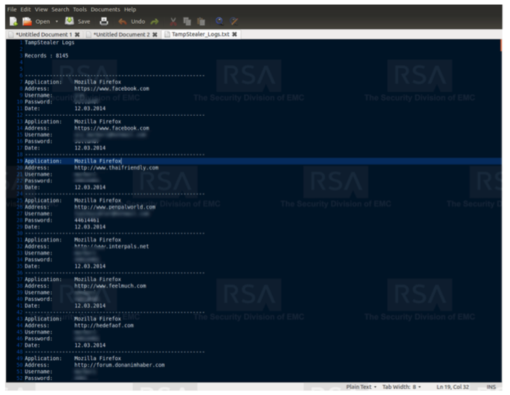 RSA Online Fraud Report Mai 2014 - TampStealer gestohlene Account Daten